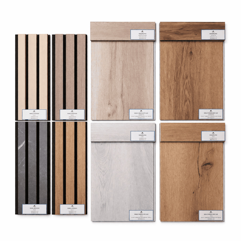 Caja de Muestras Suelo SPC+ Complementos + Panel Acústico varios colores