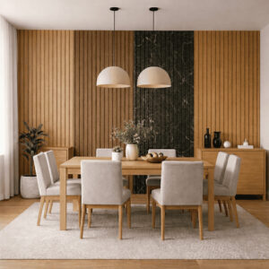 Panel Acústico de Palillería Roble, Negro Mármol, Teca y Arce