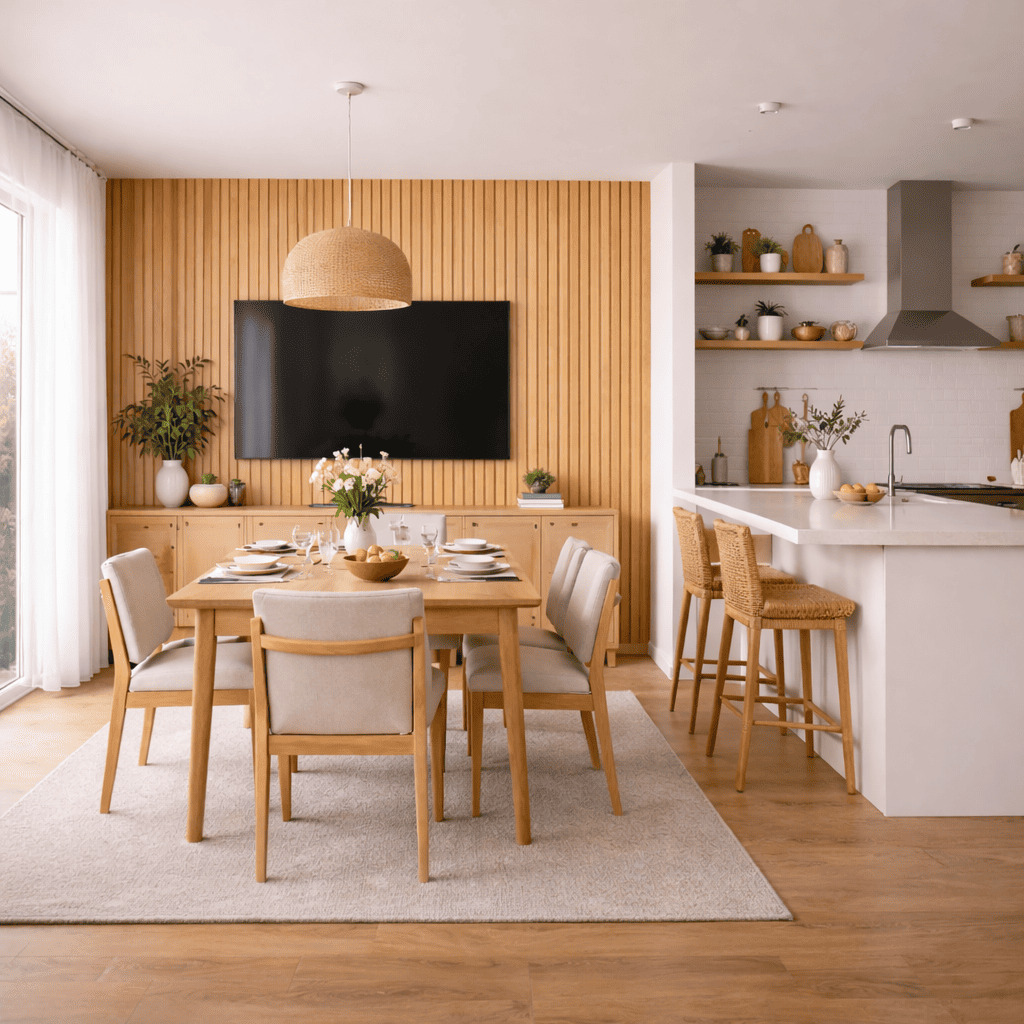 Panel Acústico de Palillería Teca Comedor