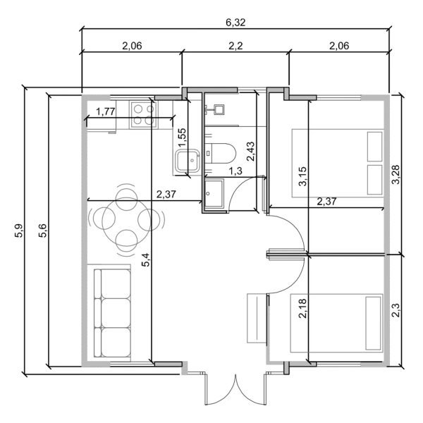 Casa Prefabricada Ibiza 36 m² opción 1