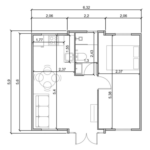 Casa Prefabricada Ibiza 36 m² opción 2
