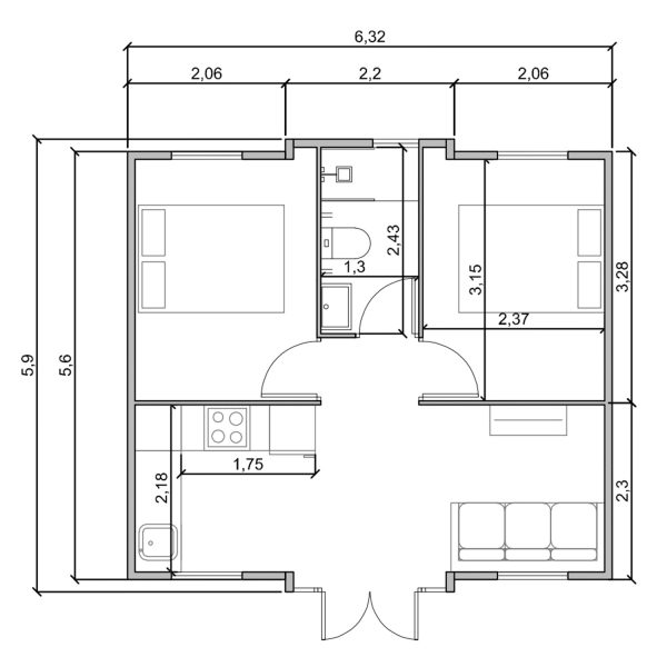 Casa Prefabricada Ibiza 36 m² opción 3